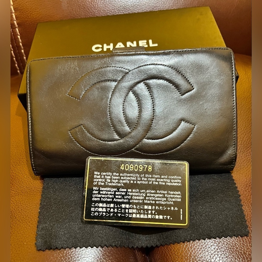 Authentic Vintage Chanel Timeless CC Long Wallet. box and authenticated card.